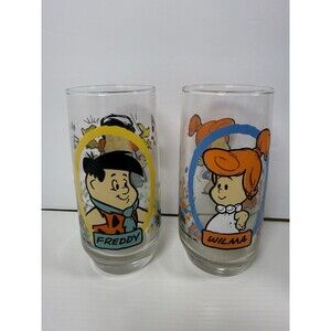 1986 Flintstones Kids Hanna Barbera Wilma Fred Drinking Glasses Pizza Hut